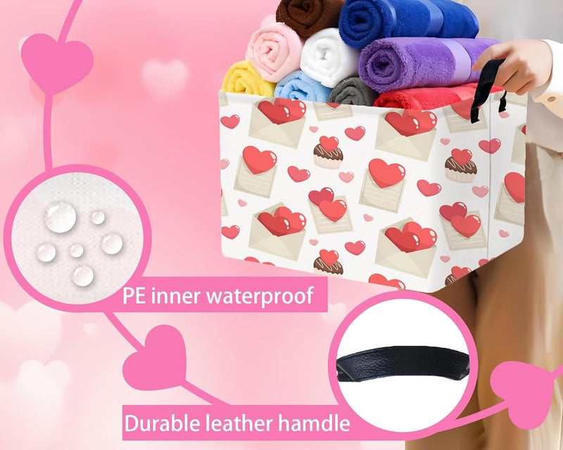 BOOHIT Valentines Day Basket Large Foldable Heart Shaped Storage Box for Gifts Kids Empty Storage Bins Rectangular Toy Organizer Decor (Envelope Cake Love) - Image 3